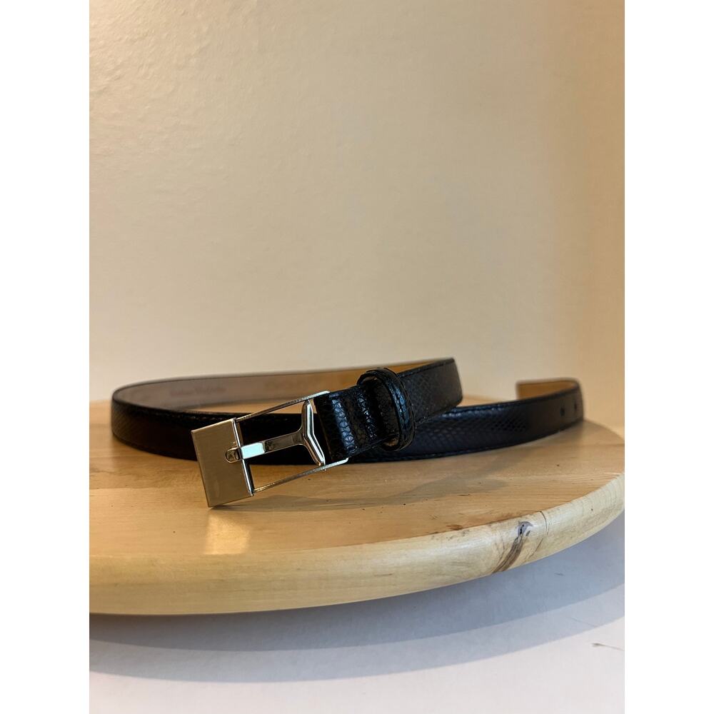 DKNY USA Made Black Genuine Leather Silver Buckle Belt Italian Calfskin Size XL